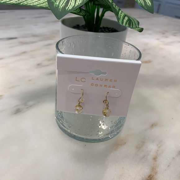 NWT Lauren Conrad Gold And Glass Ball Dangle Earrings Pierced Back - Picture 1 of 4